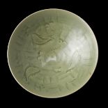 A well carved Yaozhou three fish bowl, Northern Song Dynasty - - D15.2 cm H4.8 cm. - Carved