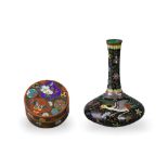 A Japanese Cloisonne bottle vase, and a box and cover, both Meiji period - - Vase H12cm D8.5cm Box