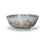 A fluted bowl with landscape, Qianlong period, Qing Dynasty - - W 24cm H 10 cm