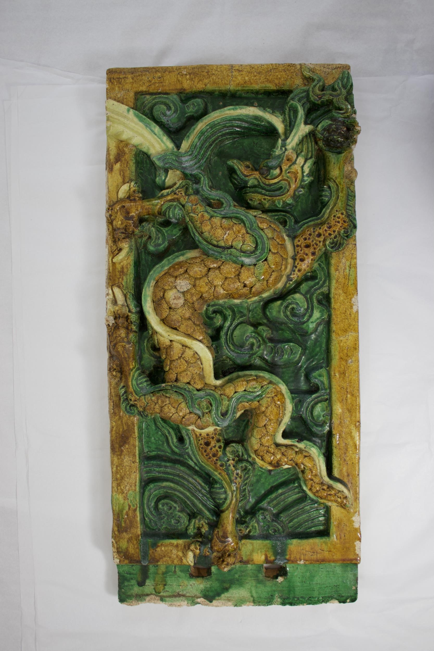 A amber and green glazed Dragon Tile, Ming dynasty - - L54.5cm W25.5cm - - of upright rectangular - Image 5 of 5