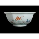 A Kakiemon style Japanese octagonal bowl, 19th century - - D 18 cm H 8cm - - the exterior