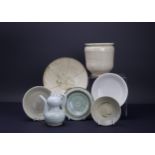 A small collection of various ware, Song dynasty, and later, a Qingbai type ewer, five bowls, a