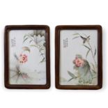 A Pair Of Framed Inscribed Porcelain Plaques, 20th Century - - L40.5cm W29.8cm - - Each Enamelled