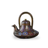 A Japanese cloisonne sake kettle and cover, Meiji period - - L16cm W15cm H15cm - - with overhead