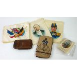 A VICTORIAN LEATHER AND FABRIC NOVELTY CIGAR CASE, hand painted decoration of a gent wearing a top