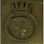 MARITIME INTEREST, A SQUARE CAST BRONZE PLAQUE, HEAD OF ANCIENT AJAX GOD OF WAR Part of ship