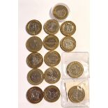 A COLLECTION OF FOURTEEN COMMEMORATIVE £2 COINS To include a London Underground, Royal armouries