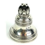 HMS LIVERPOOL, AN EDWARDIAN SILVER COMMEMORATIVE PAPERWEIGHT, of ships bell form, the finial bearing