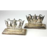A LARGE PAIR OF SILVER 'ROYAL NAVY' MENU HOLDERS With pierced galleon ship design and velvet lined