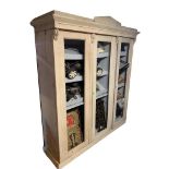 A 19TH CENTURY THREE DOOR CUPBOARD In a cream painted finish. (192cm x 47cm x 210cm) Condition: AF -