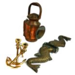 MARITIME INTEREST, A LATE 19TH CENTURY CAST BRONZE DOLPHIN SHIP FITTING A 19th Century brass mounted