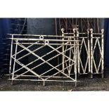 FIVE VICTORIAN WROUGHT IRON FENCE PANELS With lozenge panels. (2cm x 172cm x 114cm, 3cm x 37cm x