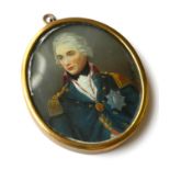 AFTER JOHN HOPPNER, 1758 - 1810, A PORTRAIT MINIATURE ON IVORY, Oval form portrait of Admiral Lord