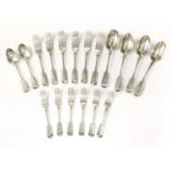 A part set of Victorian silver fiddle pattern cutlery