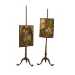 A near pair of George III mahogany pole screens