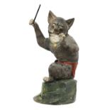 A French painted terracotta figure of a cat conductor