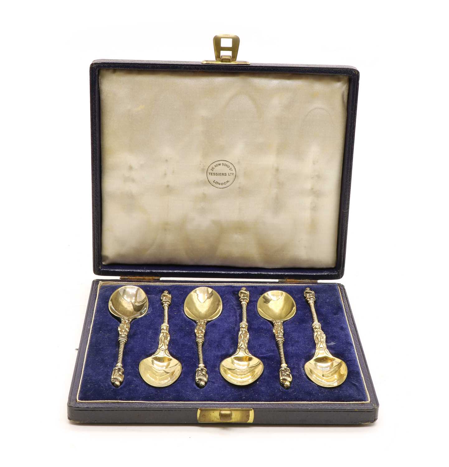 A cased set of six silver gilt apostle spoons