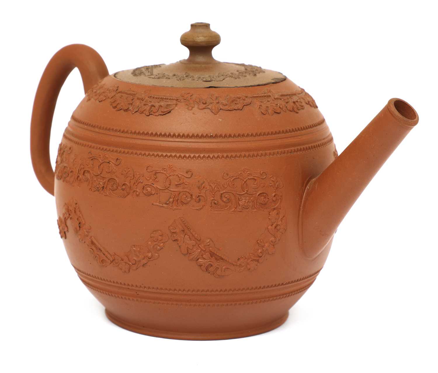 A Staffordshire redware globular teapot and cover,