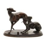 A bronze group of two whippets,