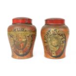 A pair of pottery tobacco jars
