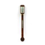 A Victorian walnut stick barometer,