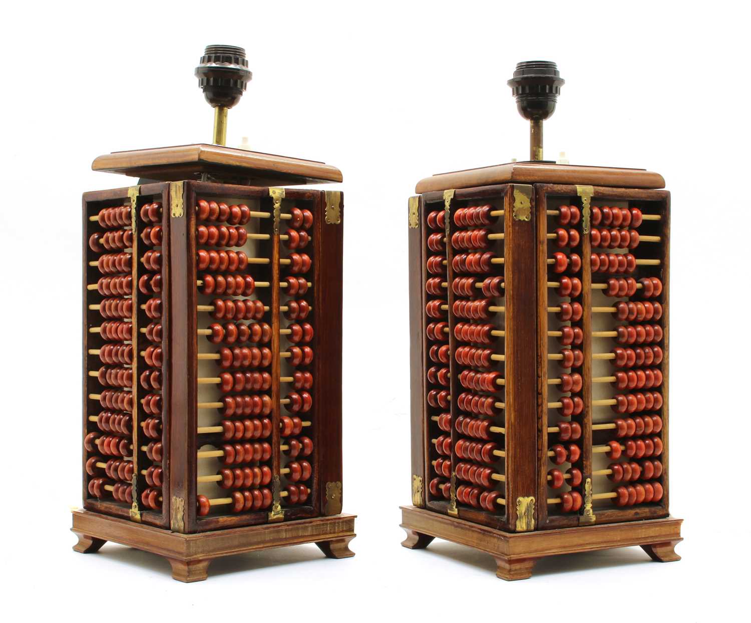 A pair of 'Shanghai Club' abacus mounted table lights, - Image 3 of 3