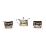 A silver three piece cruet set,