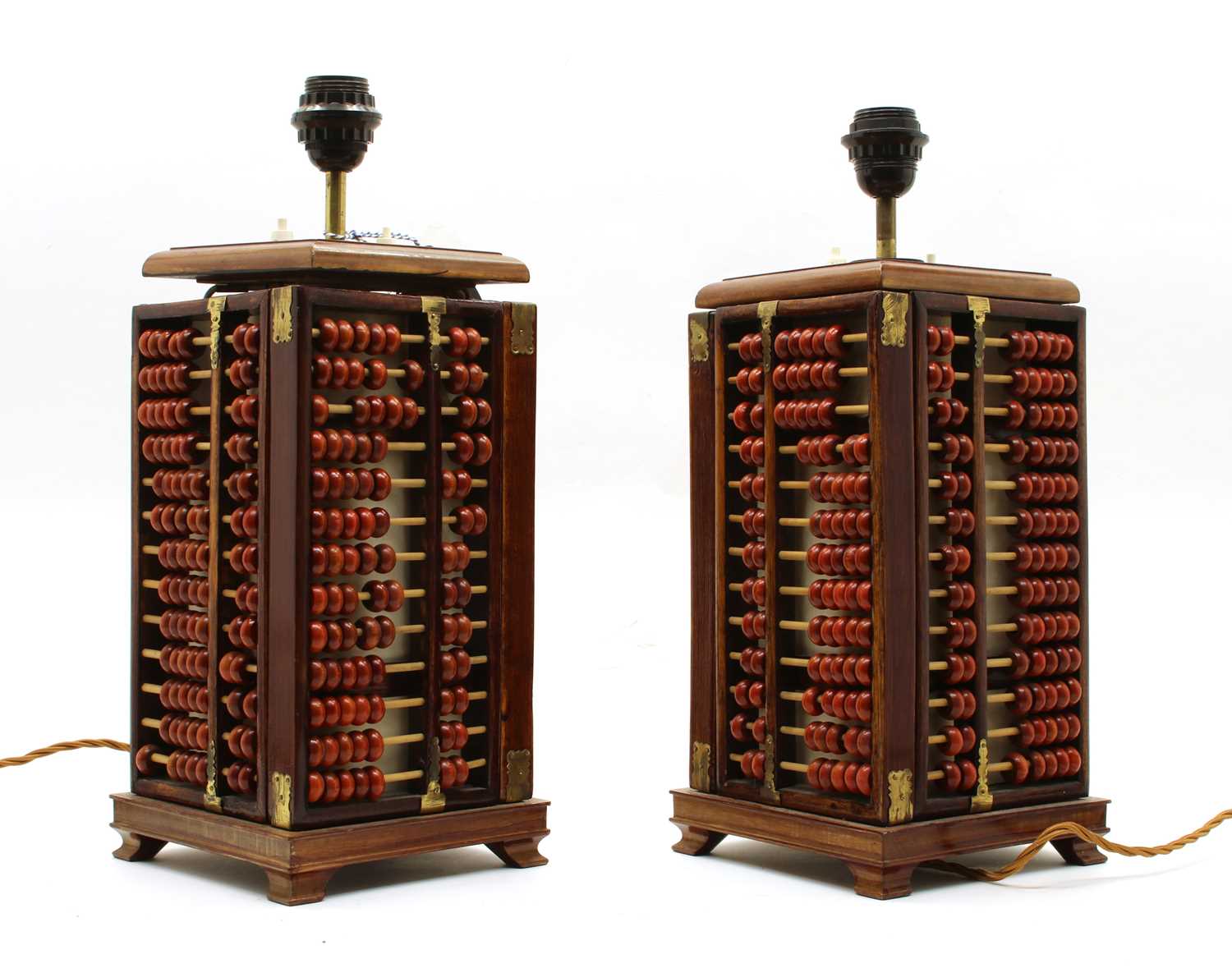 A pair of 'Shanghai Club' abacus mounted table lights, - Image 2 of 3