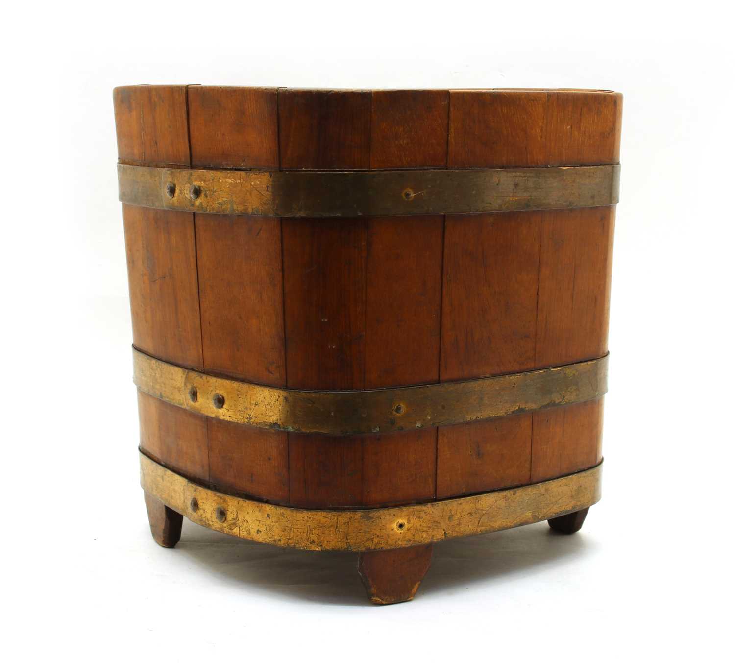 A brass bound coopered oak barrel