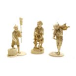 Three Japanese carved ivory sectional figures