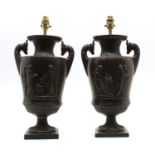 A pair of 'bronzed' classical urn table lights,