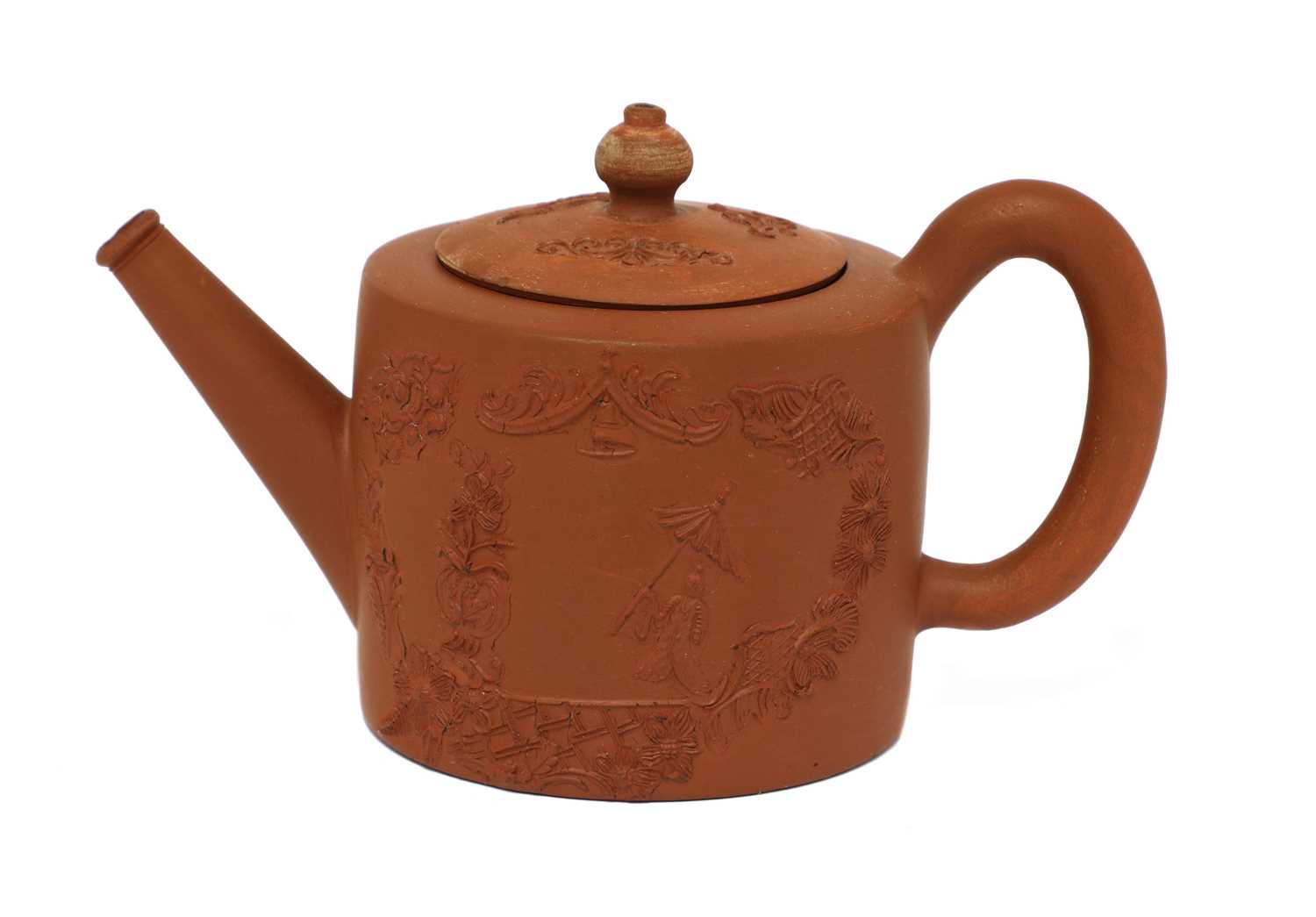 A Staffordshire redware small cylindrical teapot and cover,
