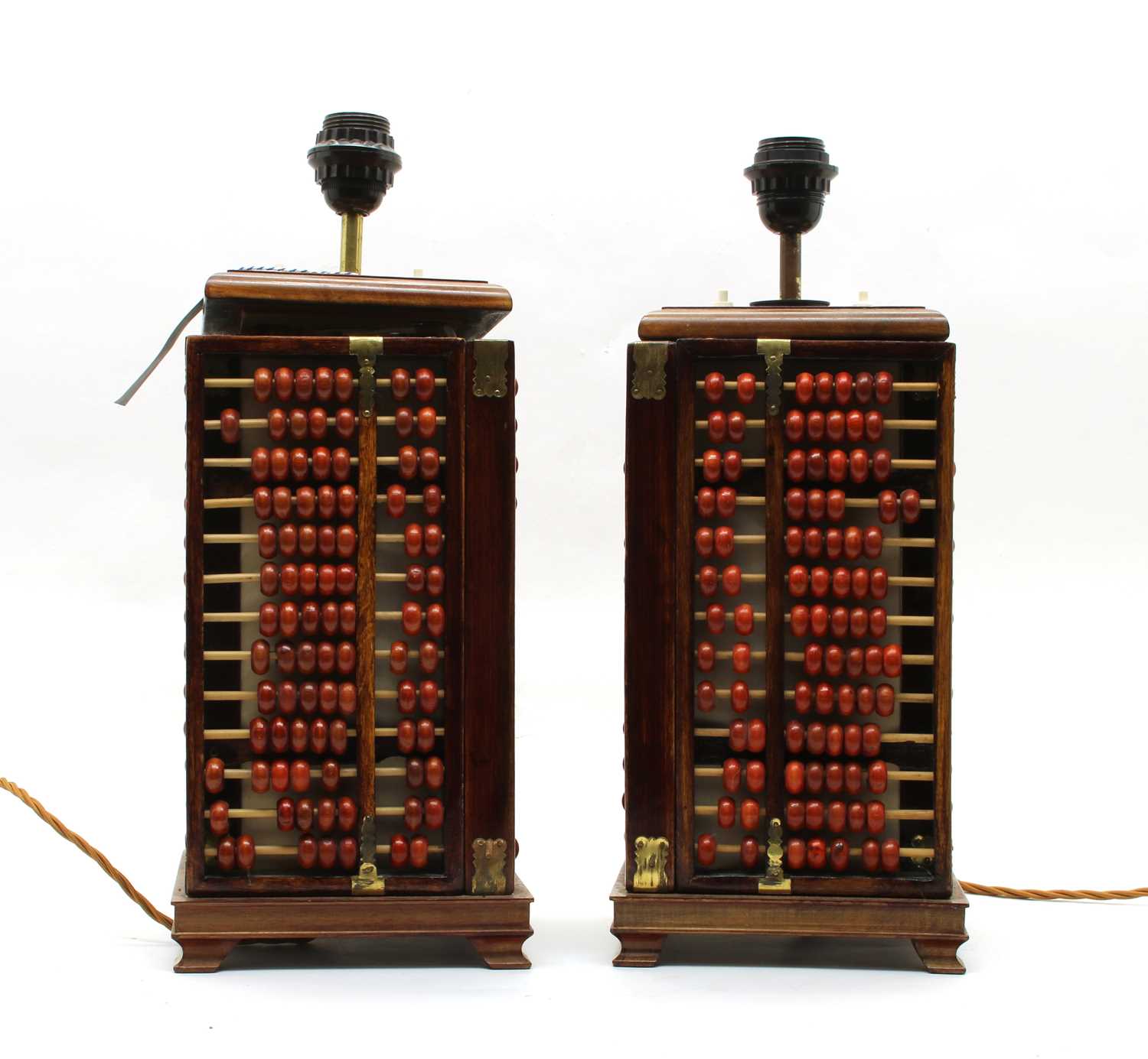 A pair of 'Shanghai Club' abacus mounted table lights,