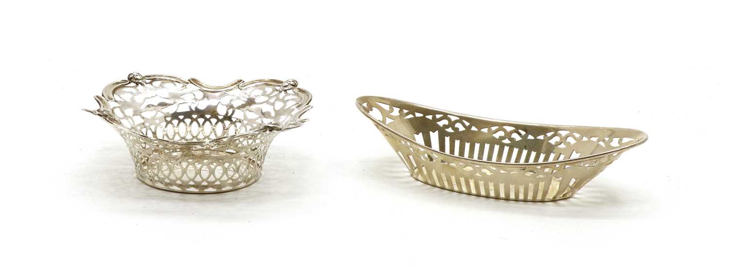 Two pierced sterling silver bon bon dishes