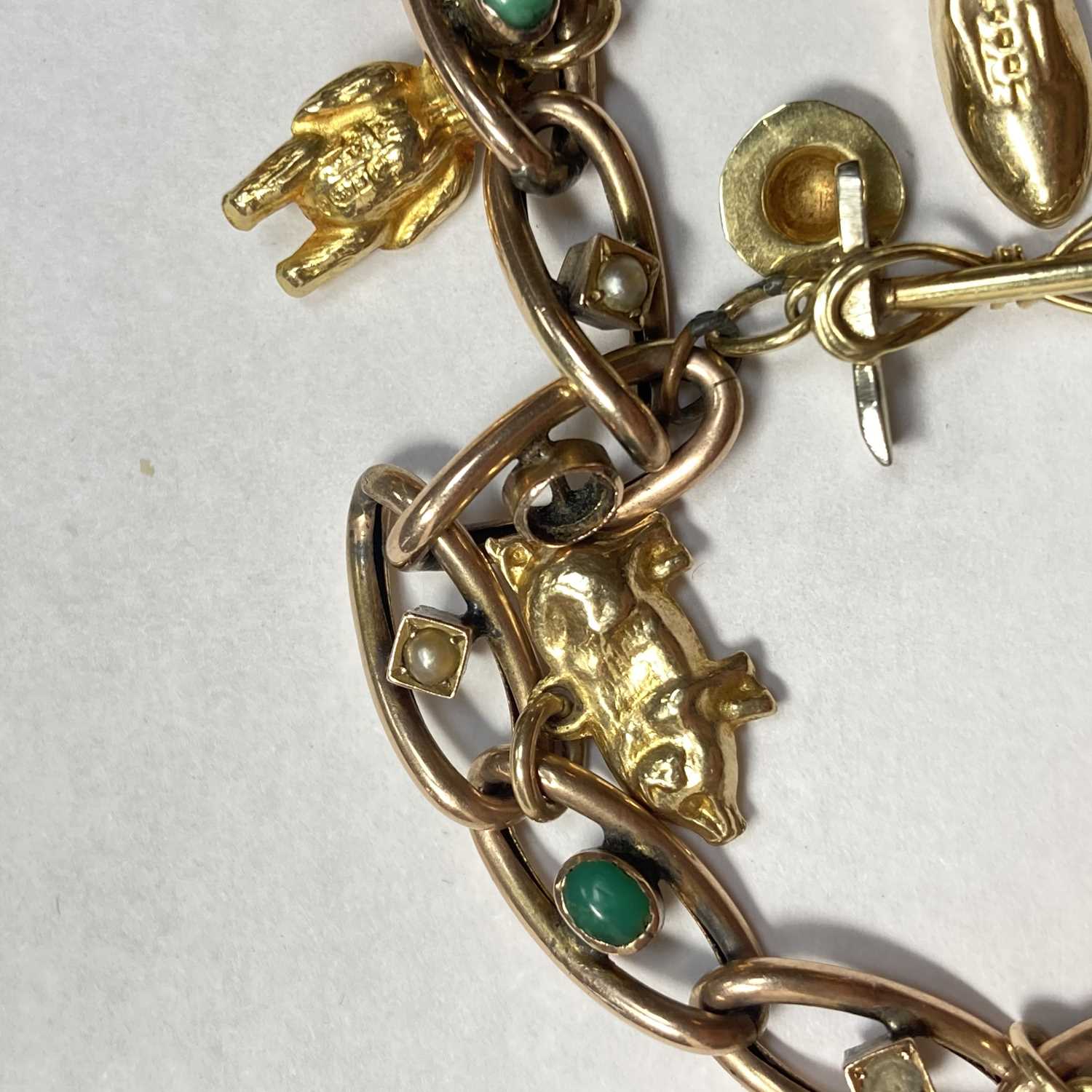 A late Victorian gold turquoise and split pearl curb bracelet, - Image 5 of 7