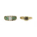 A Victorian gold white gemstone and emerald ring,