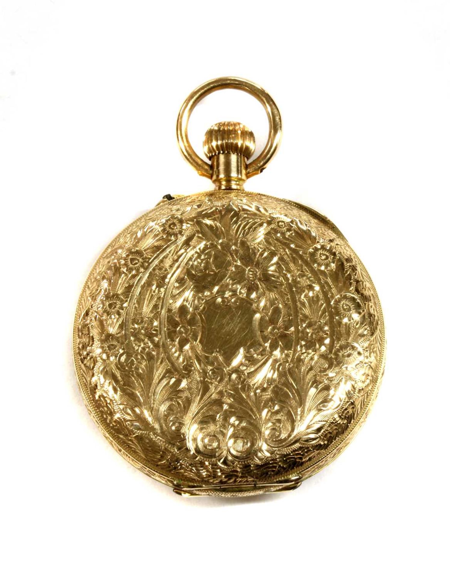 A 15ct gold enamel half hunter style pin set fob watch, - Image 3 of 4