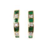 A pair of 9ct gold emerald and diamond 'J' hoop earrings,