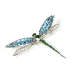 An 18ct white gold diamond and gemstone en tremblant dragonfly brooch,