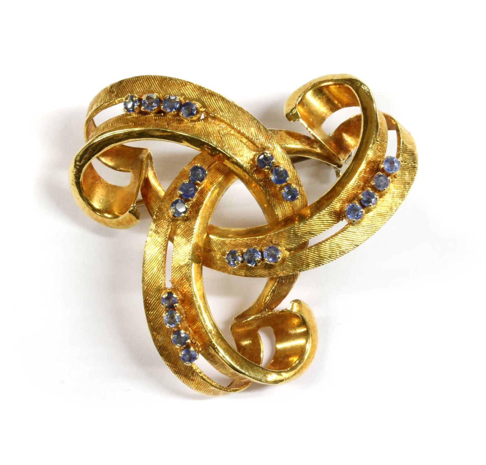 An Italian gold sapphire set brooch,