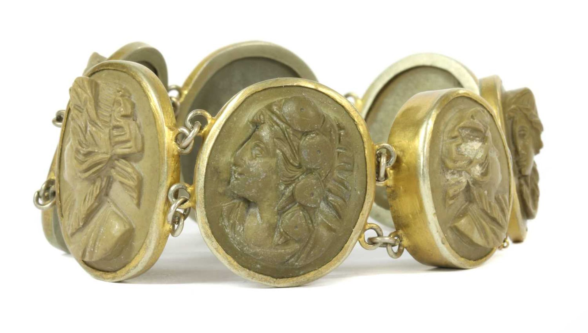 A gilt metal lava stone cameo bracelet, - Image 6 of 10