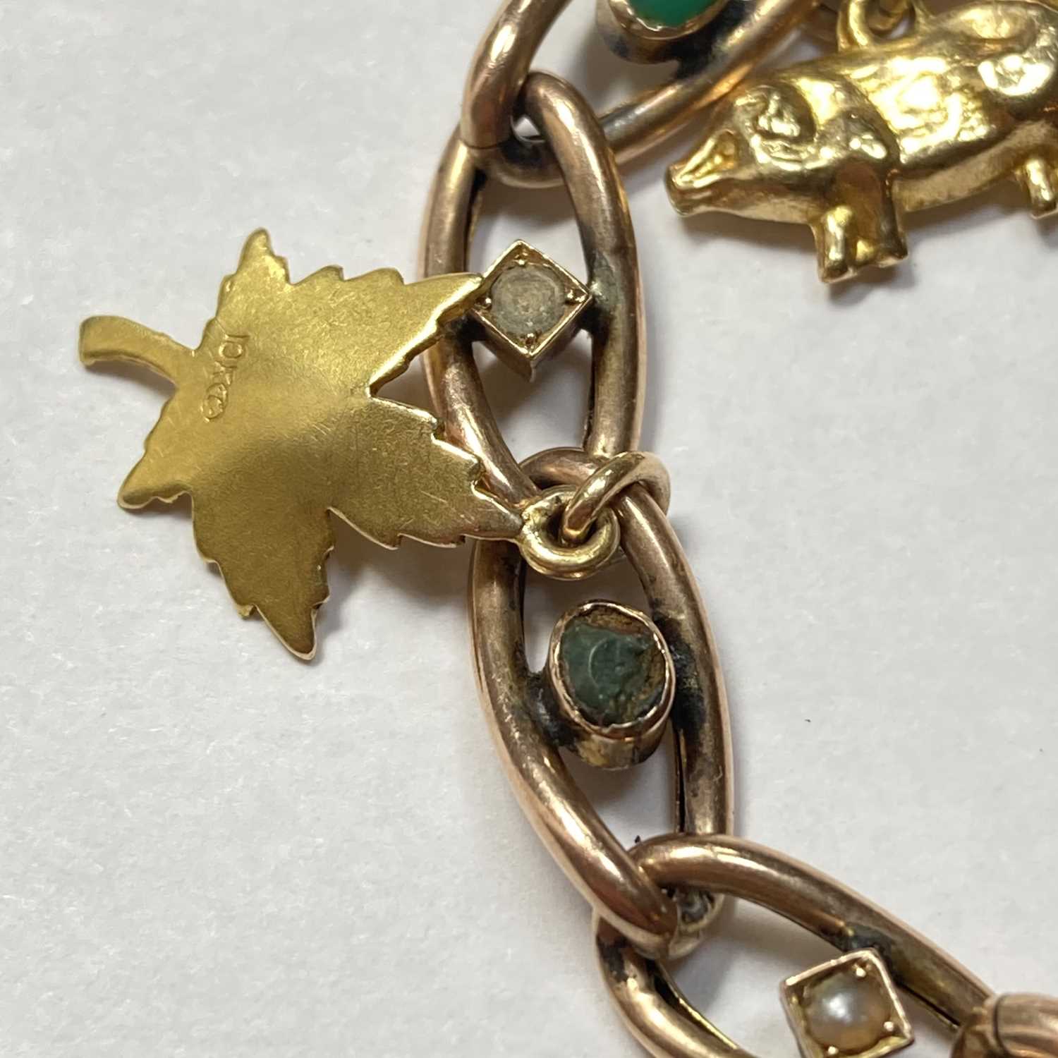 A late Victorian gold turquoise and split pearl curb bracelet, - Image 2 of 7