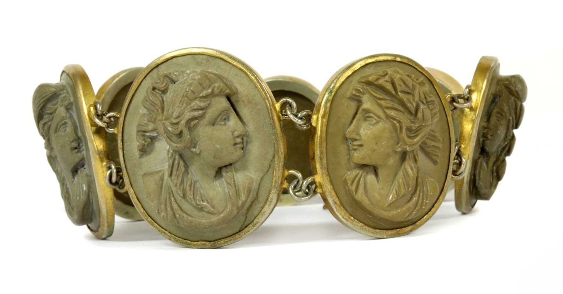 A gilt metal lava stone cameo bracelet, - Bild 3 aus 10