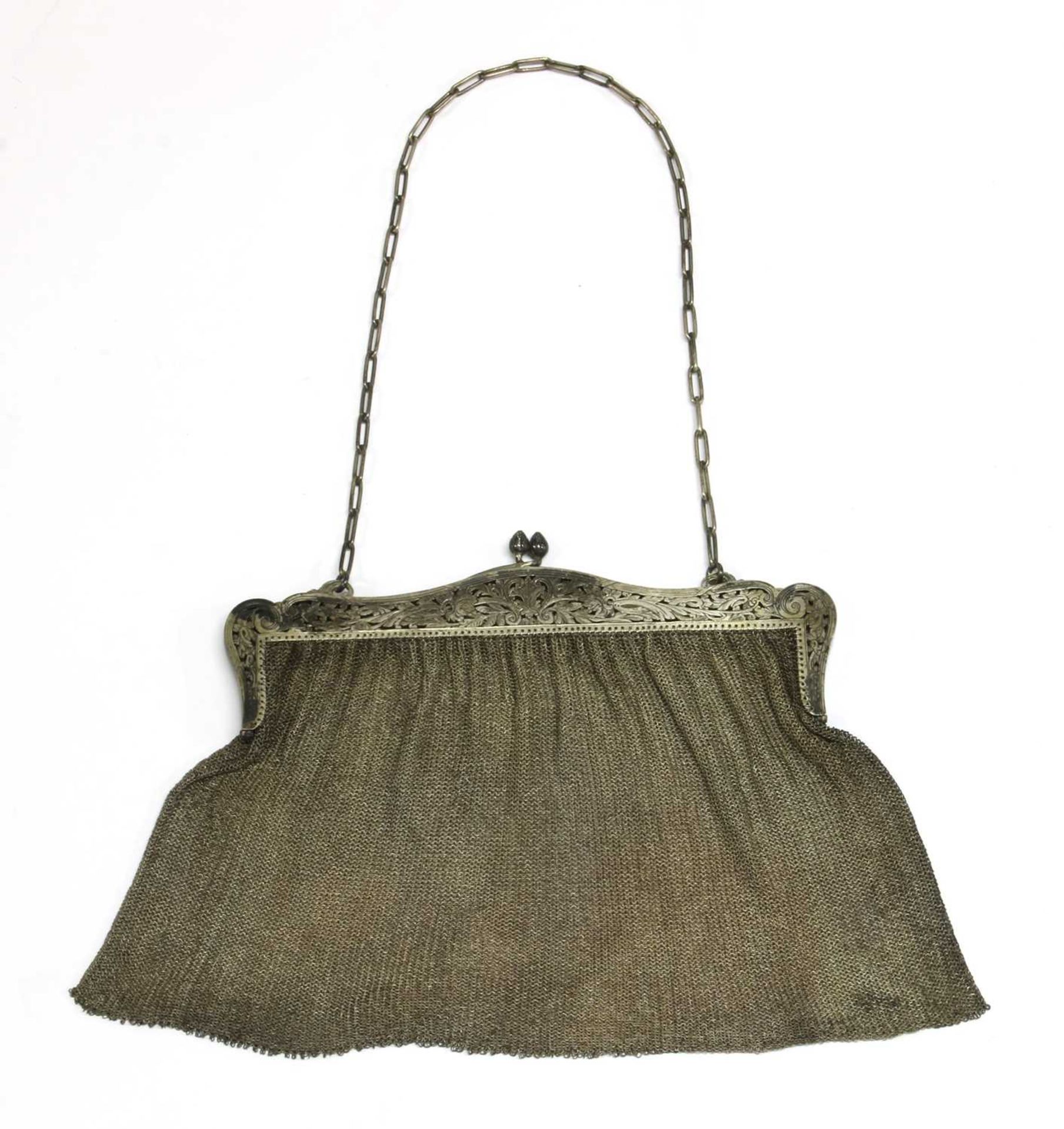 A silver mesh purse,