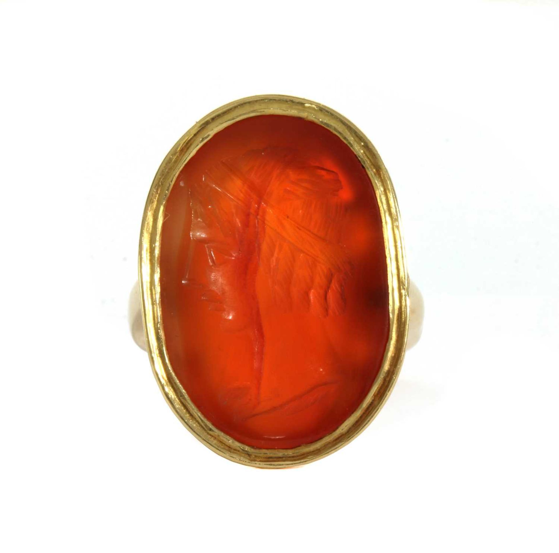 A gold intaglio hardstone signet ring, - Image 2 of 9