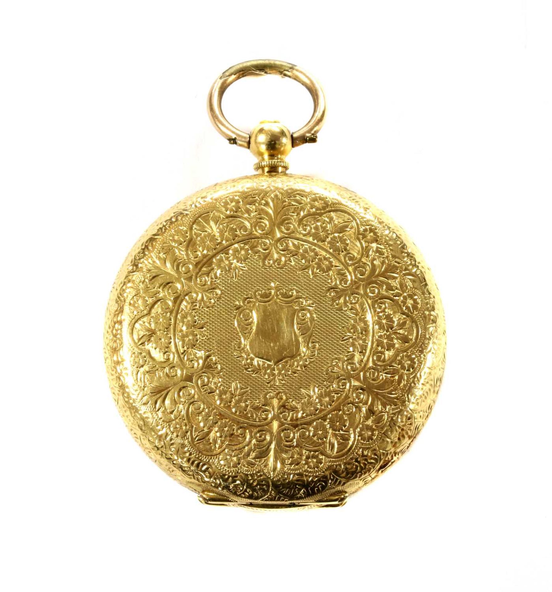 A gold key wound open-faced fob watch, - Image 2 of 3