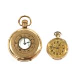 A Contintental gold open-faced pin set fob watch,