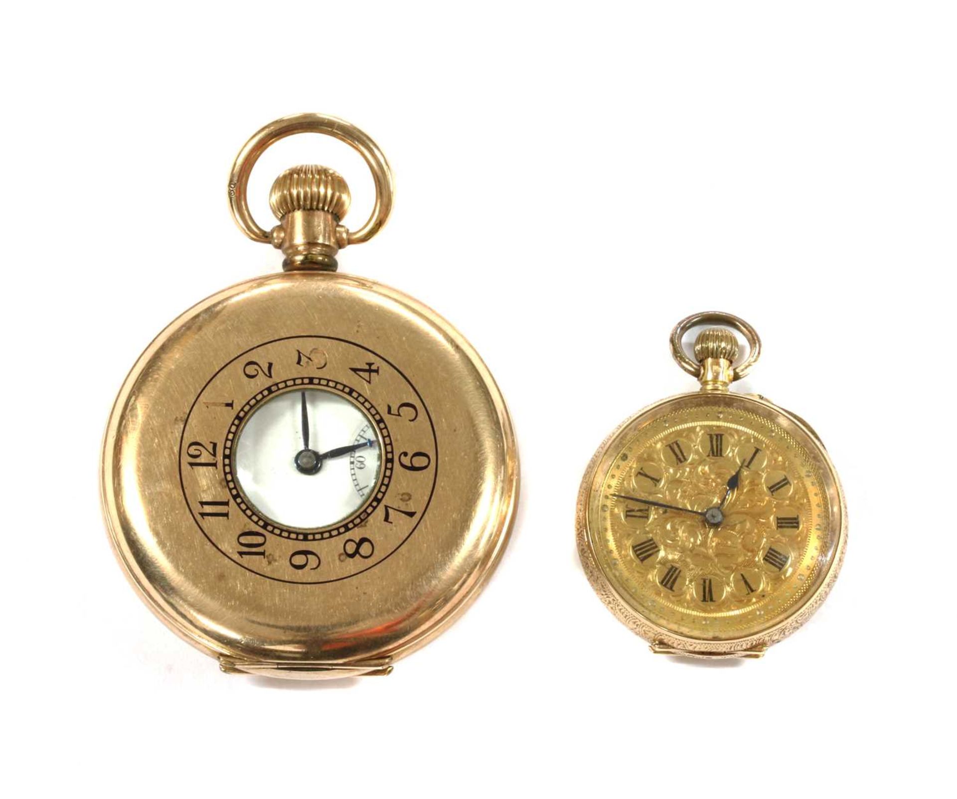 A Contintental gold open-faced pin set fob watch,