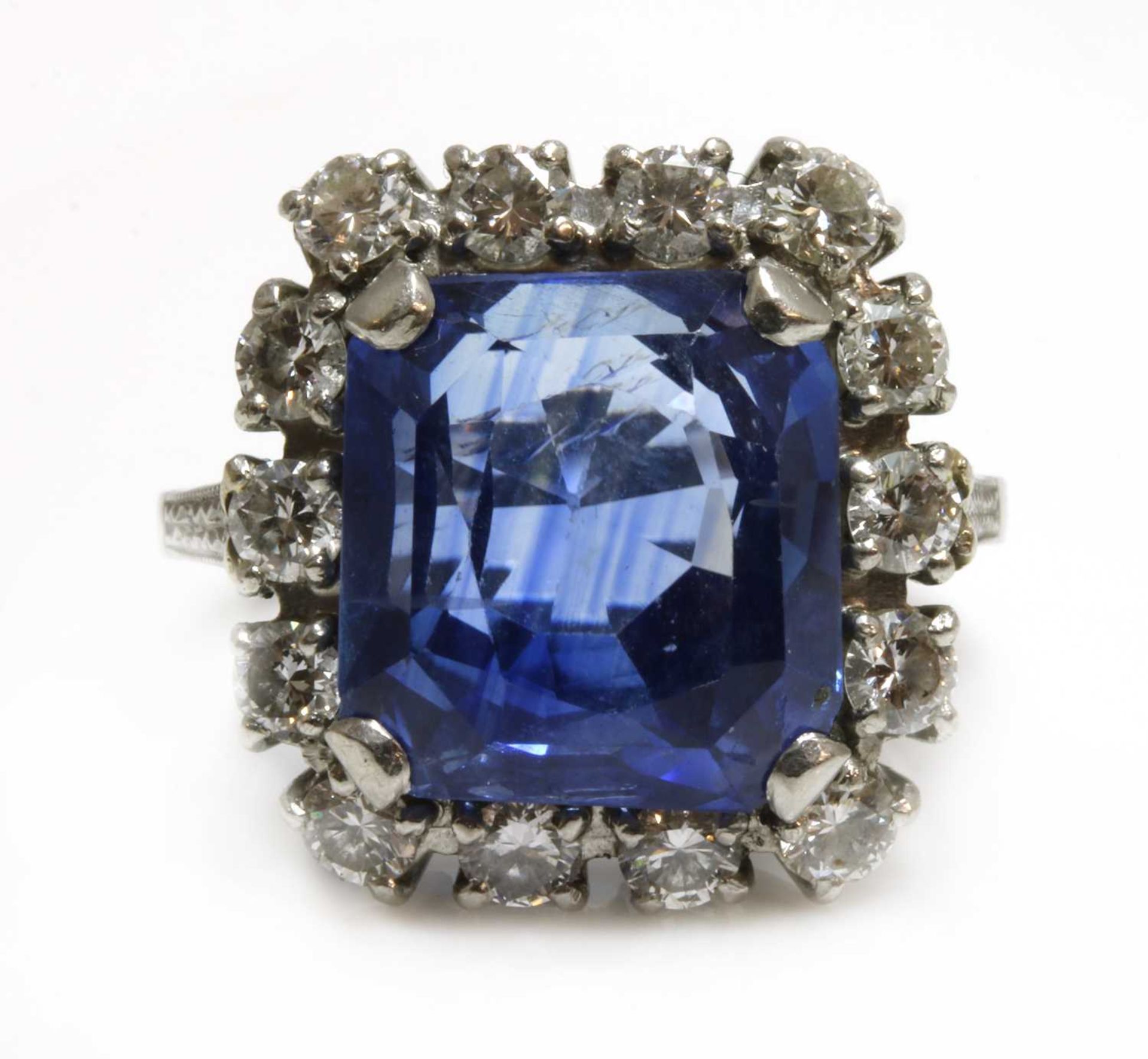An American sapphire and diamond cushion-shaped cluster ring, - Image 2 of 3