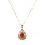 A gold fire opal and diamond cluster pendant,